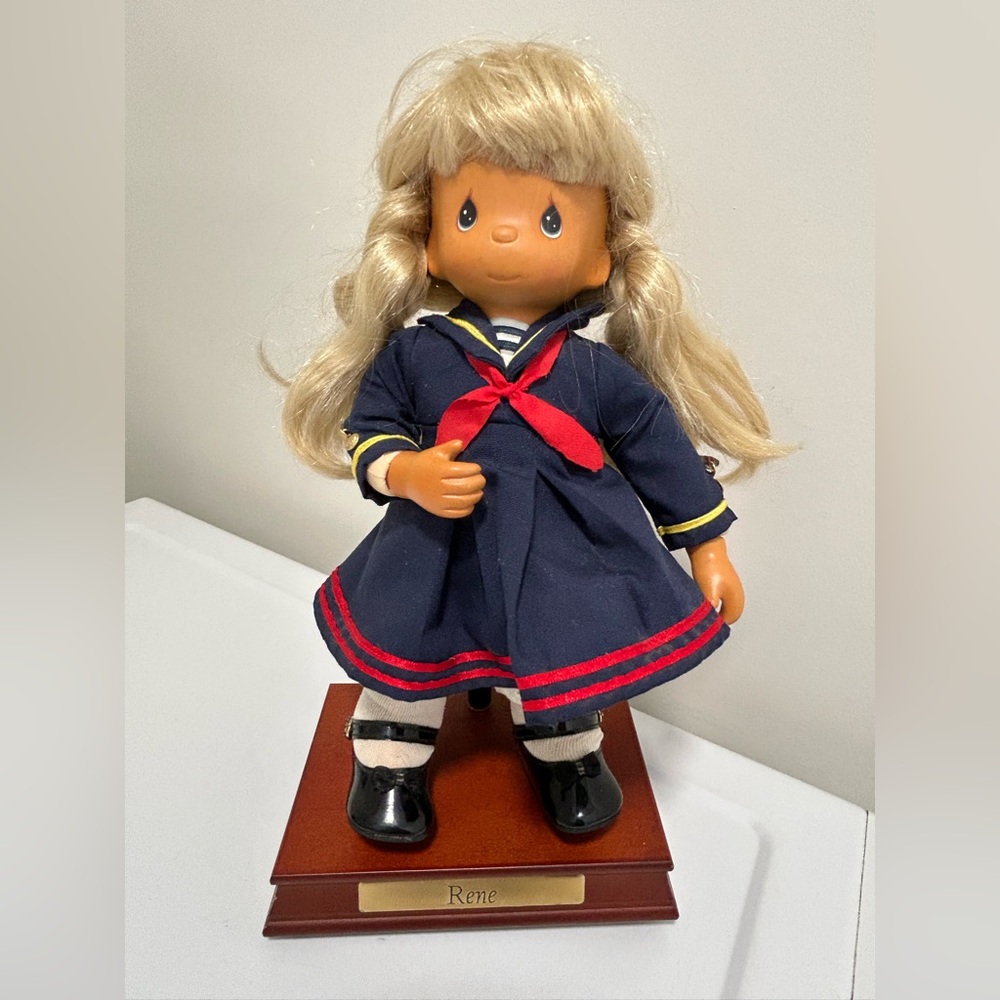 Precious Moments Wooden Face Rene Navy Sailor Musical Doll Blue